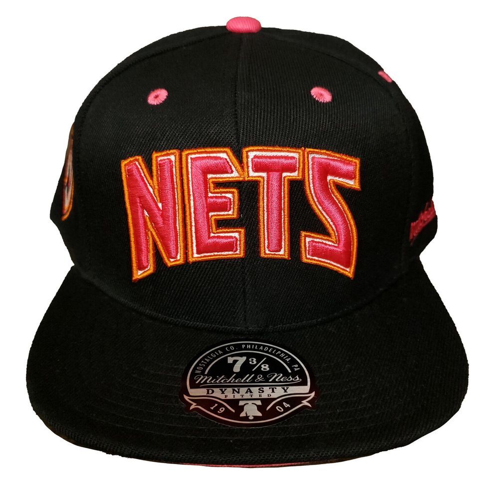 New Jersey Nets Mitchell & Ness NBA Fitted 7 3/8 Flatbill Hat Cap 3D Logo NWT‎